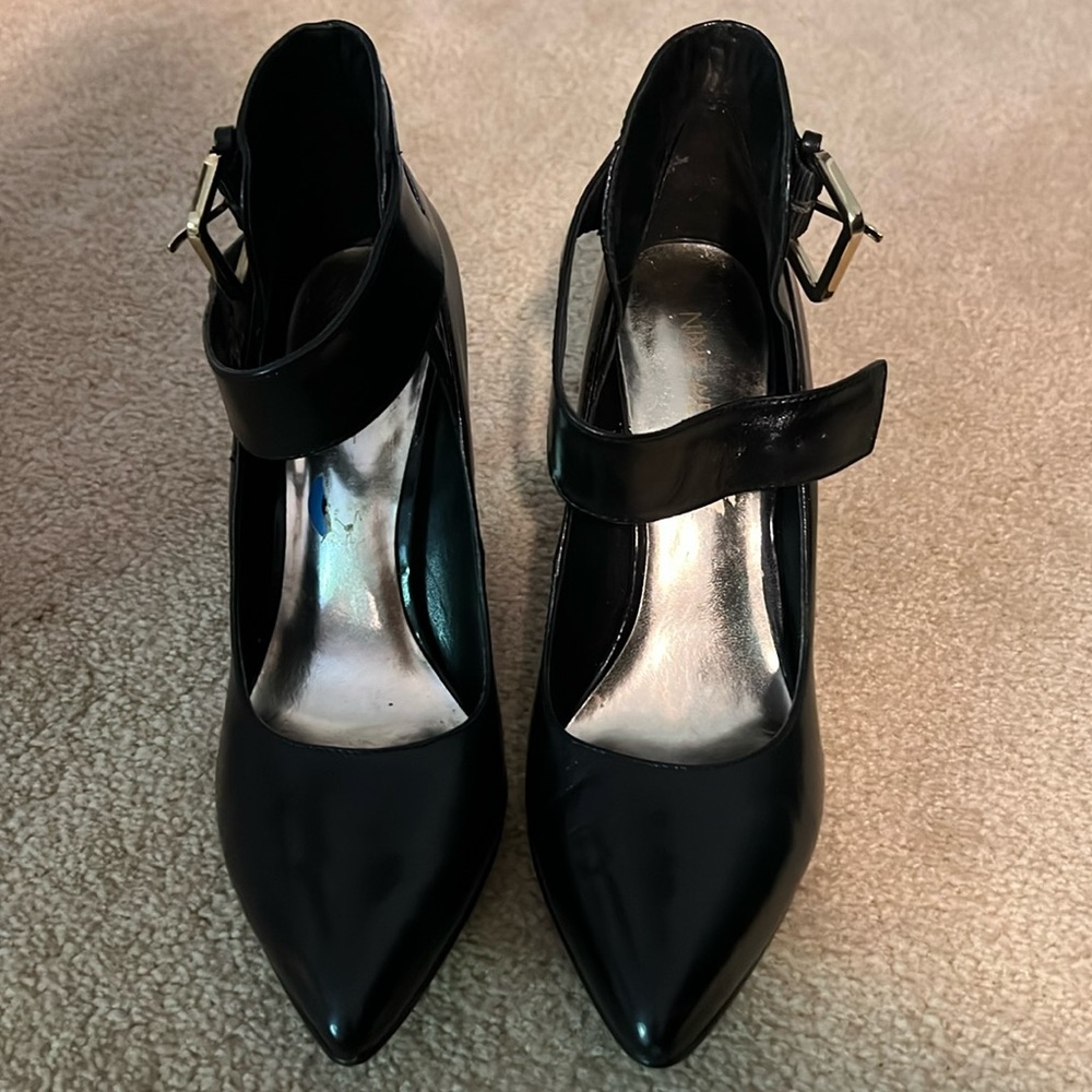 Nine West black Wrap around anklet pump With 3 and a half inch heel.